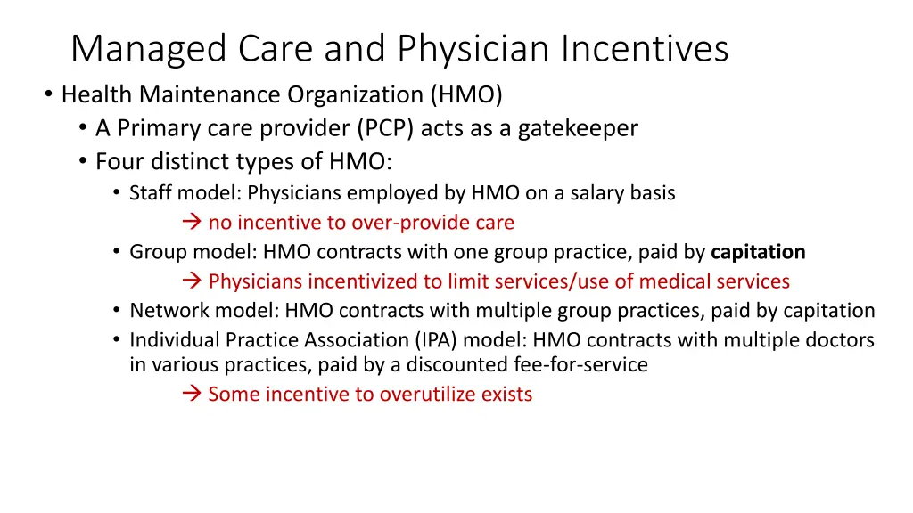 managed care and physician incentives health