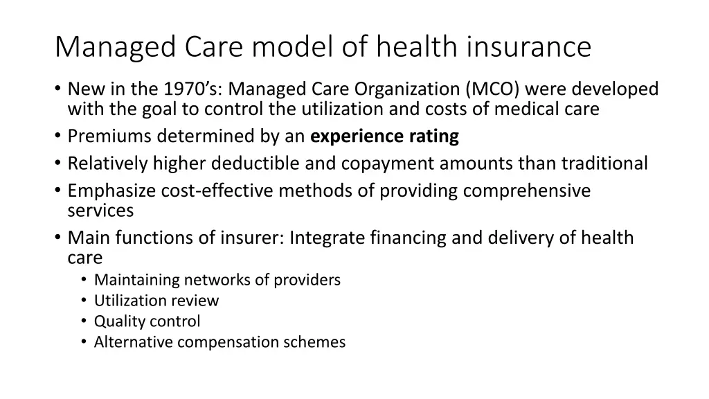 managed care model of health insurance
