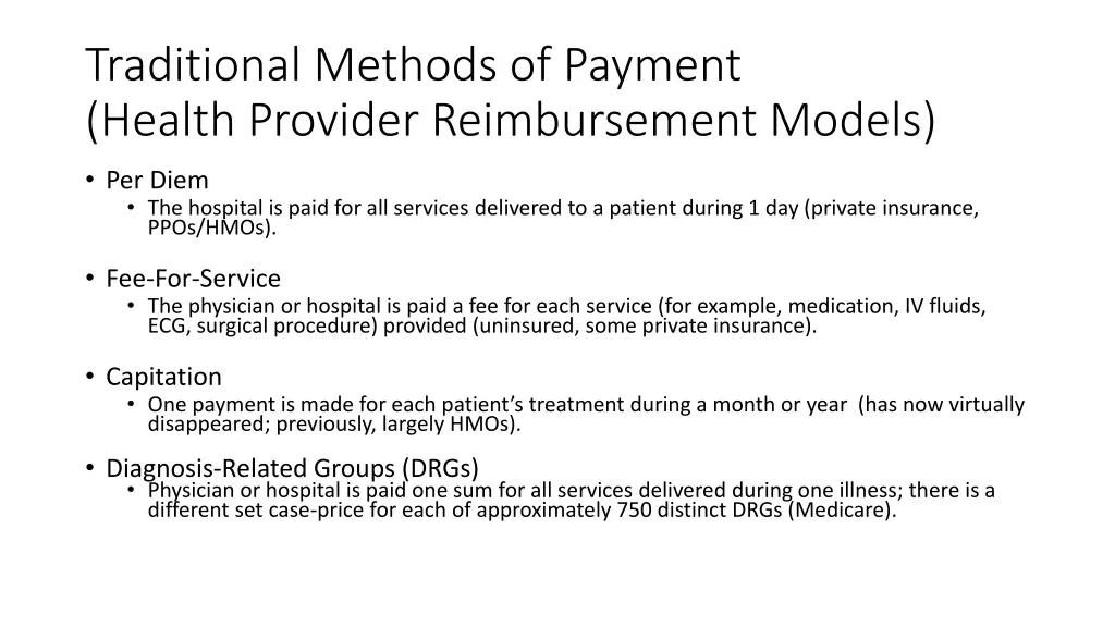 traditional methods of payment health provider