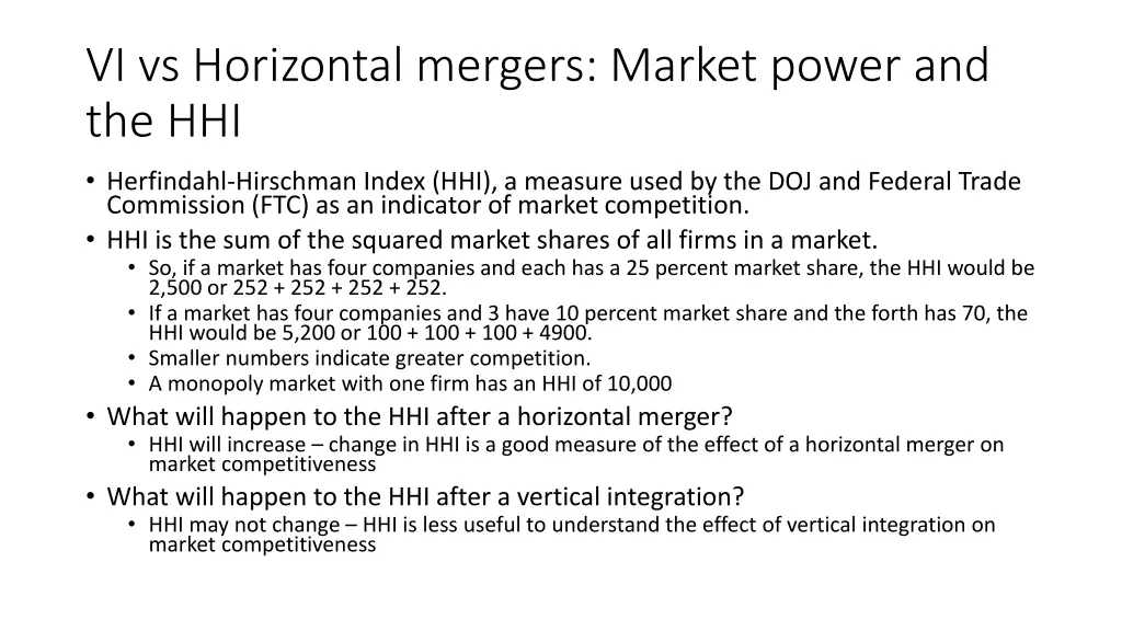 vi vs horizontal mergers market power and the hhi