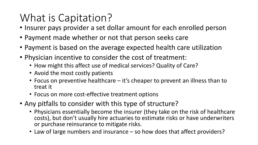what is capitation insurer pays provider