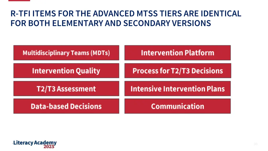 r tfi items for the advanced mtss tiers