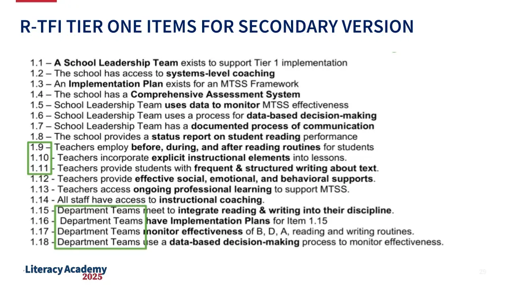 r tfi tier one items for secondary version