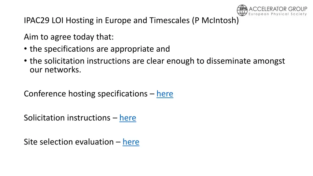 ipac29 loi hosting in europe and timescales