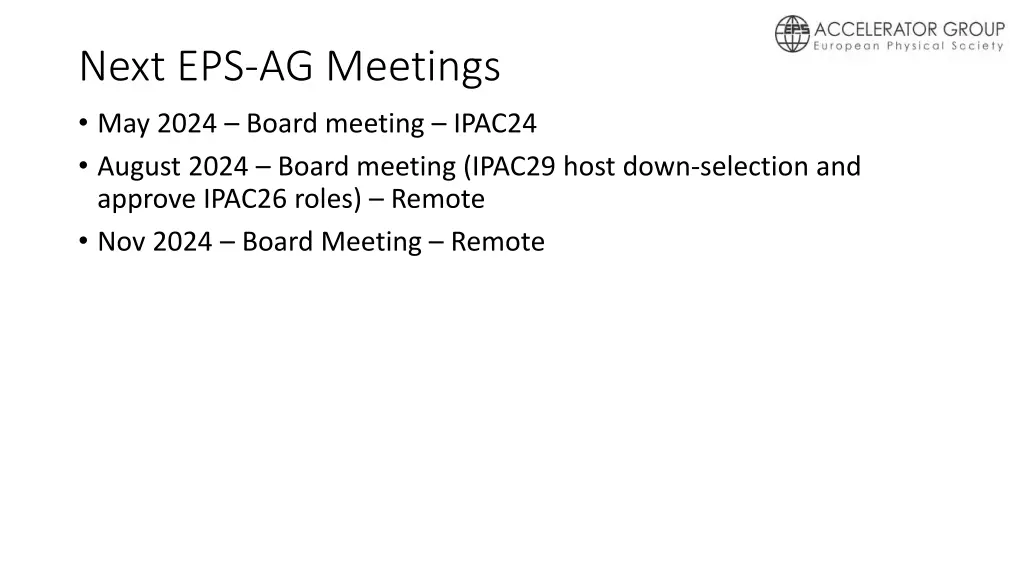 next eps ag meetings may 2024 board meeting