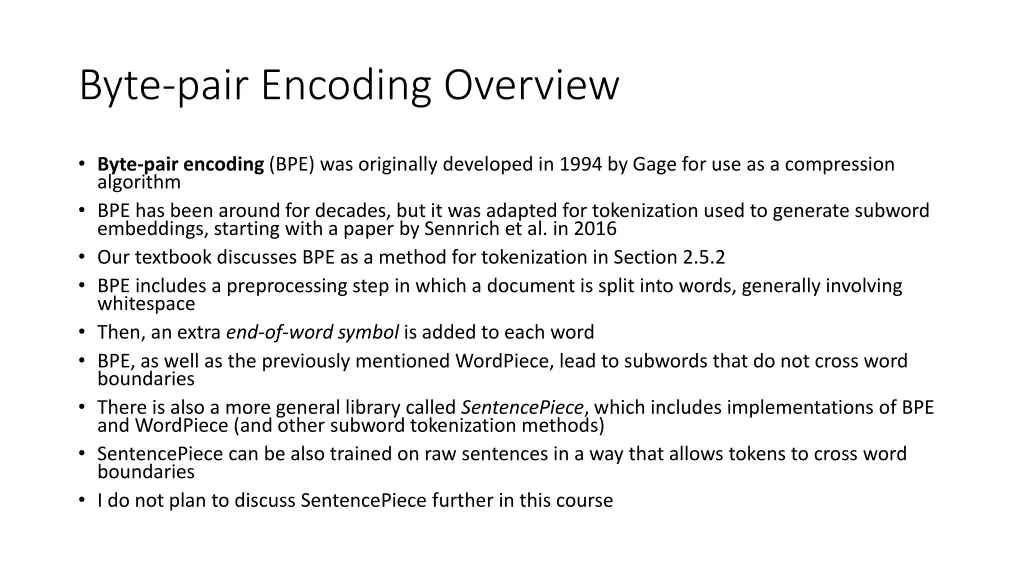 byte pair encoding overview