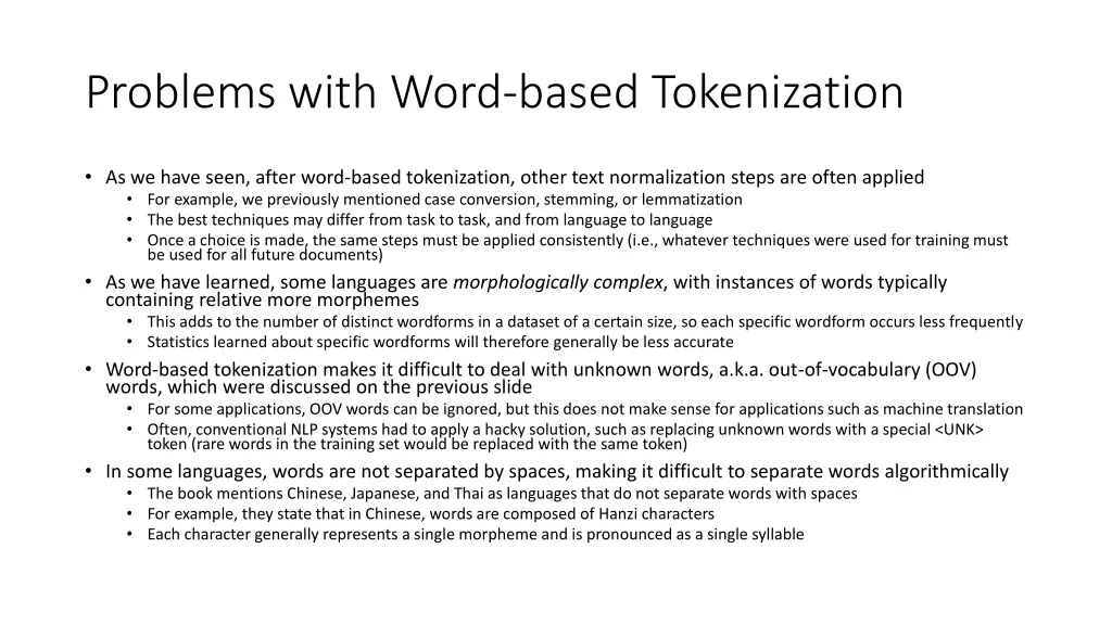 problems with word based tokenization