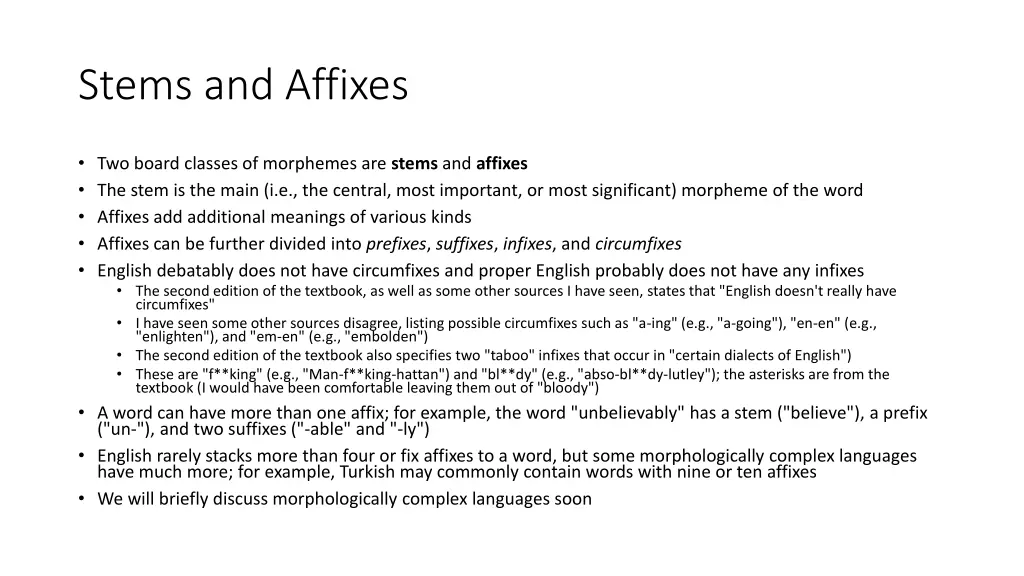 stems and affixes