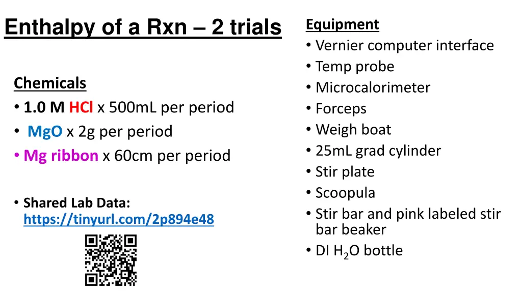 enthalpy of a rxn 2 trials