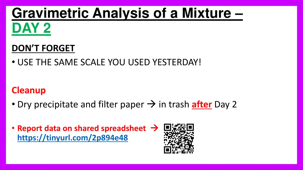 gravimetric analysis of a mixture day 2