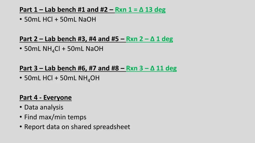 part 1 lab bench 1 and 2 rxn 1 13 deg 50ml