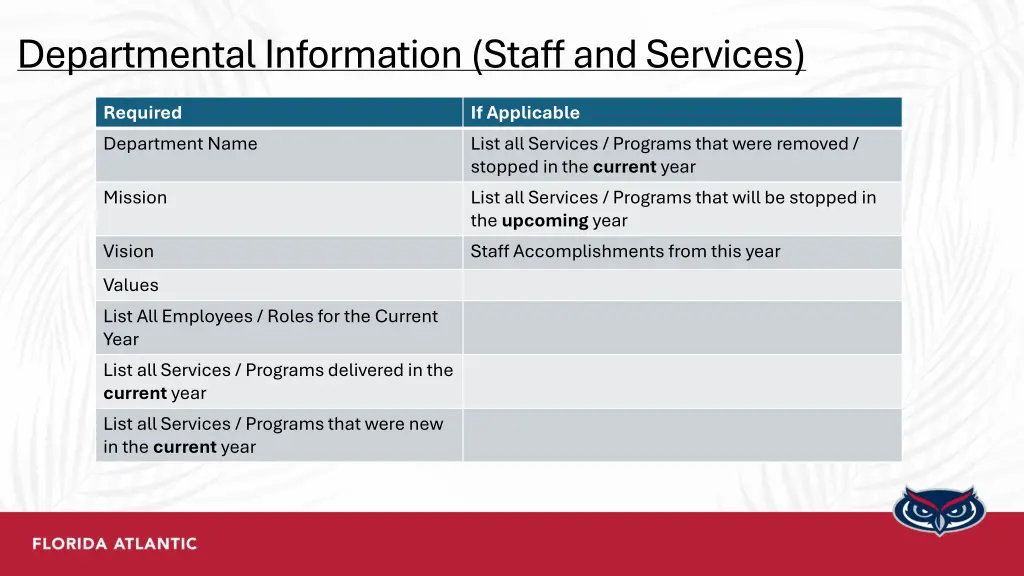 departmental information staff and services