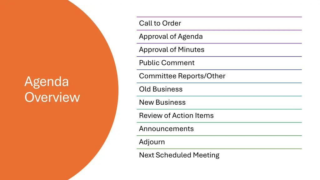 call to order approval of agenda approval