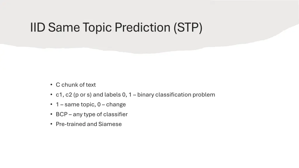 iid same topic prediction stp 1