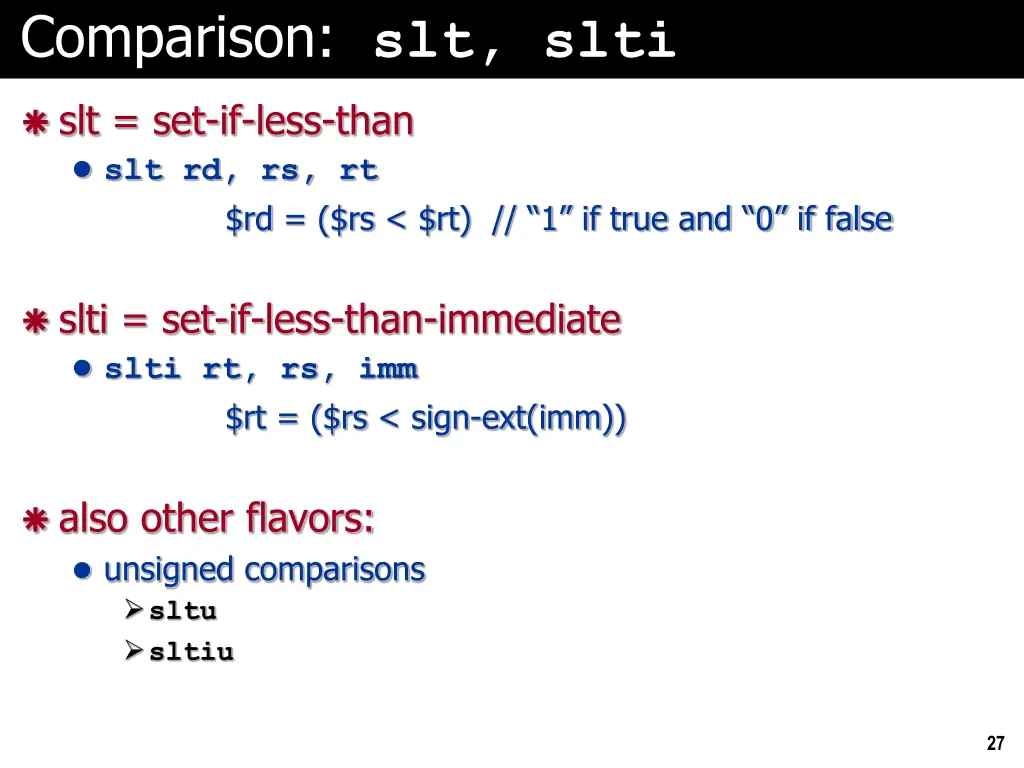 comparison slt slti