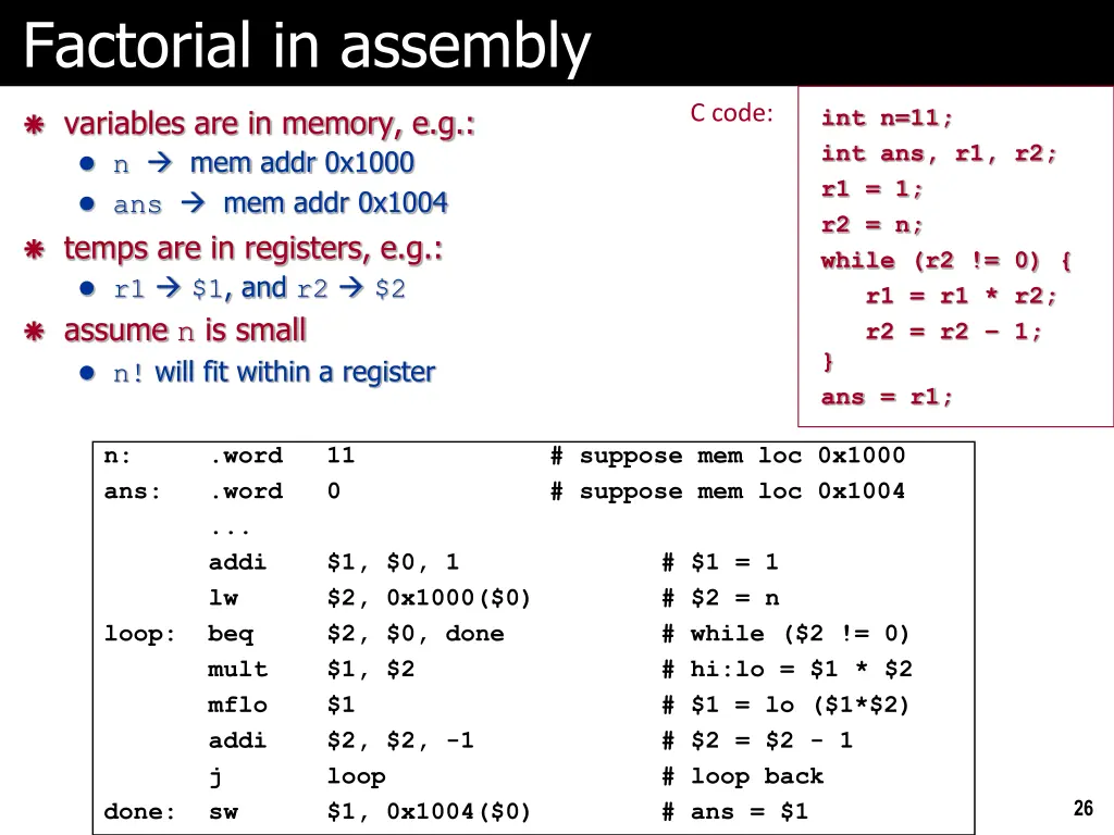 factorial in assembly