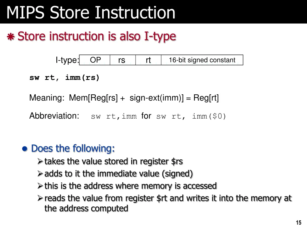 mips store instruction