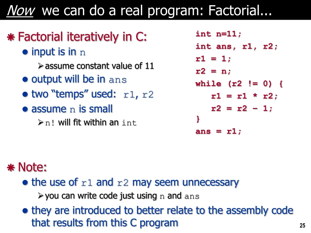 now we can do a real program factorial
