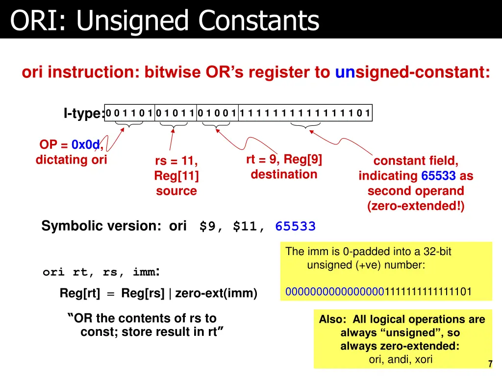 ori unsigned constants