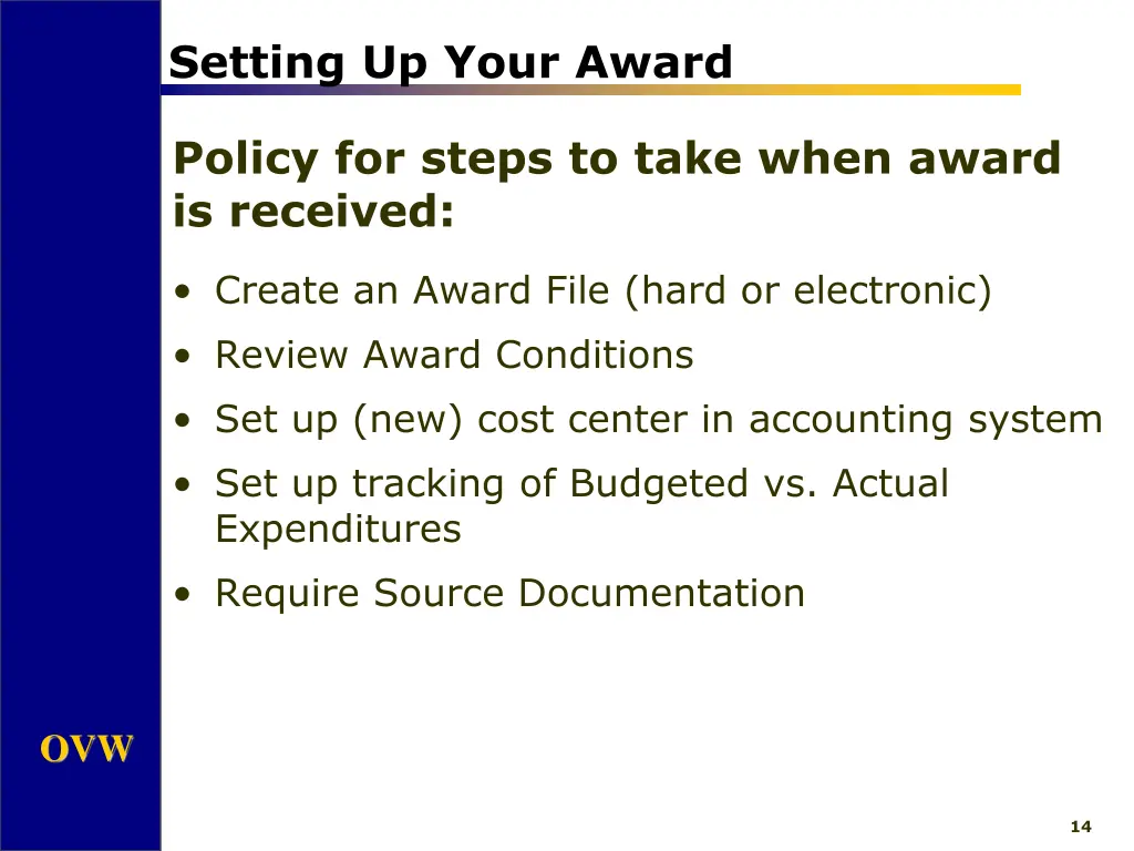 setting up your award 1