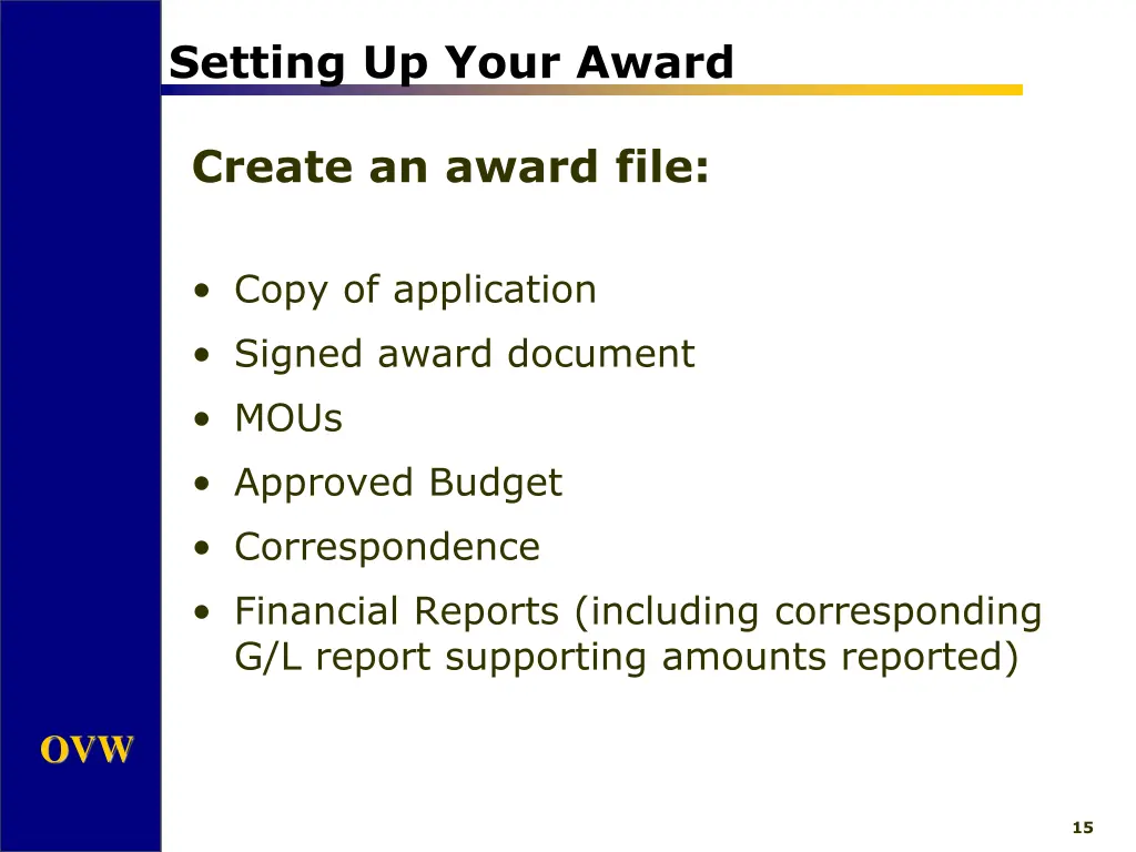 setting up your award 2