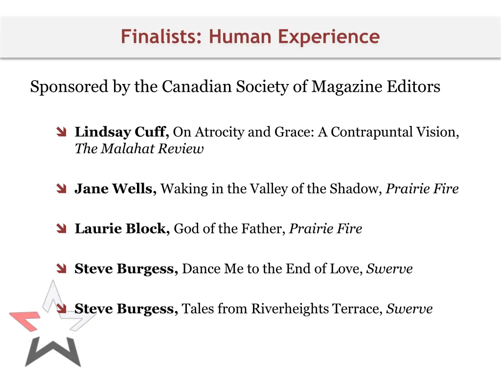 finalists human experience