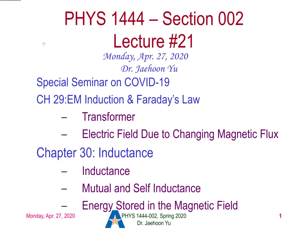 phys 1444 section 002 lecture 21 monday