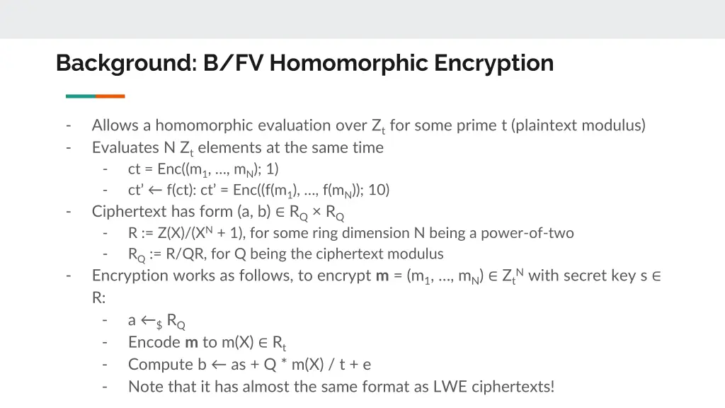 background b fv homomorphic encryption