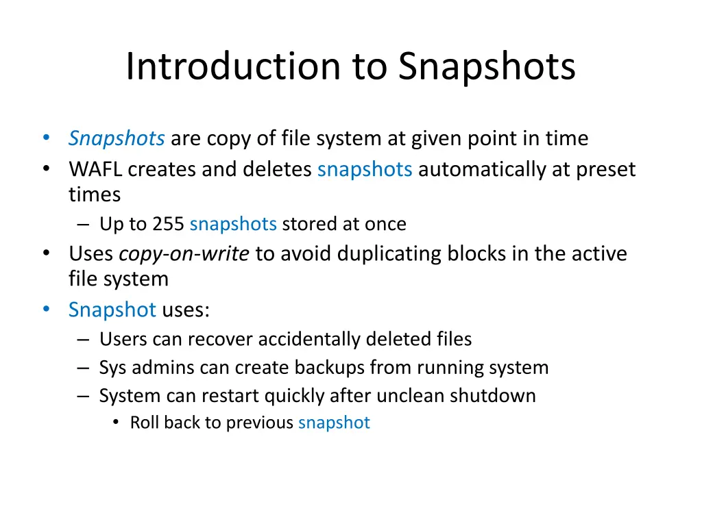 introduction to snapshots