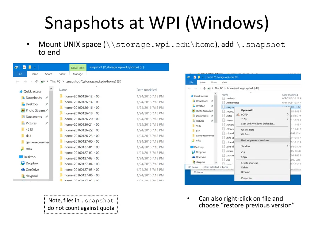 snapshots at wpi windows