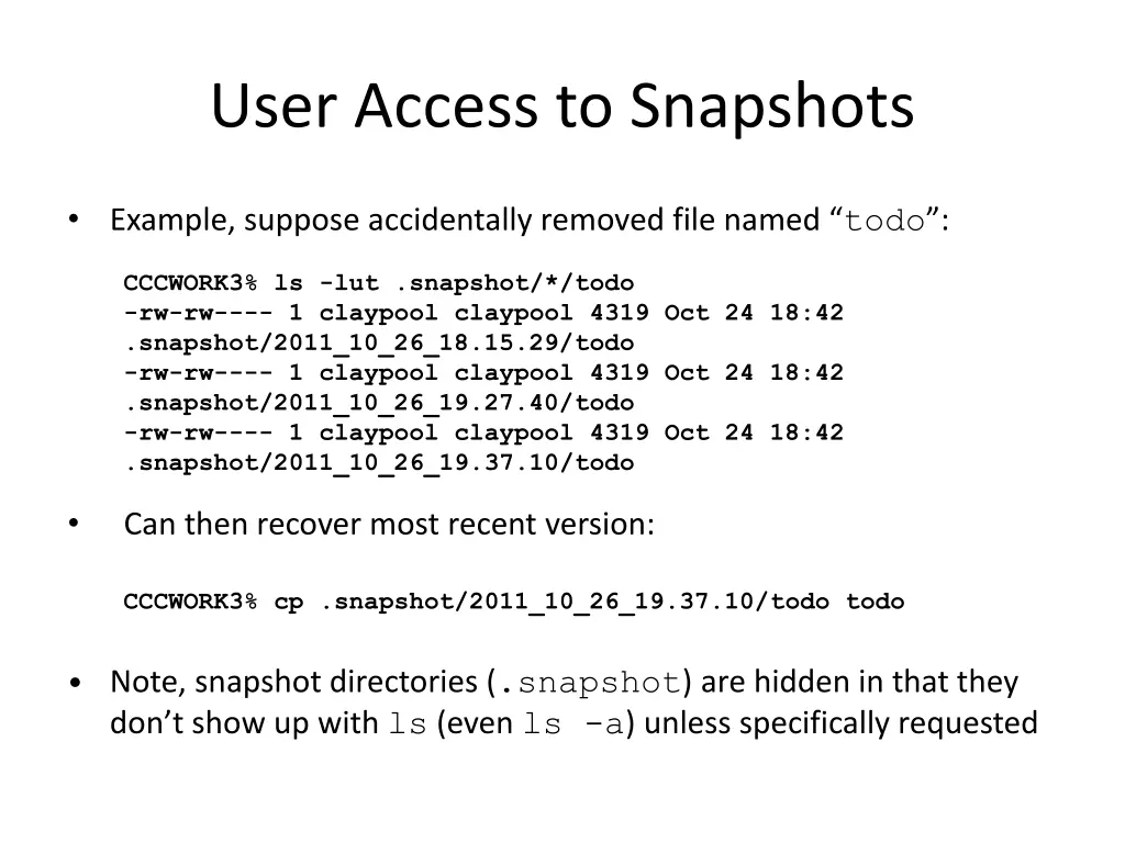 user access to snapshots
