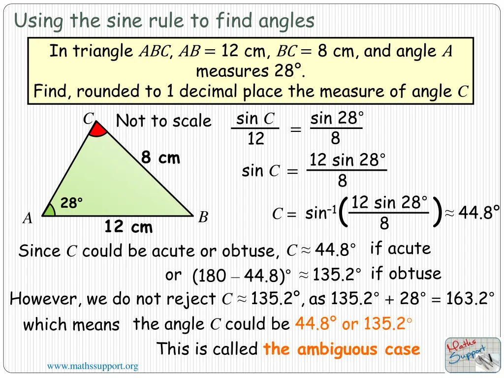 using the sine rule to find angles in triangle