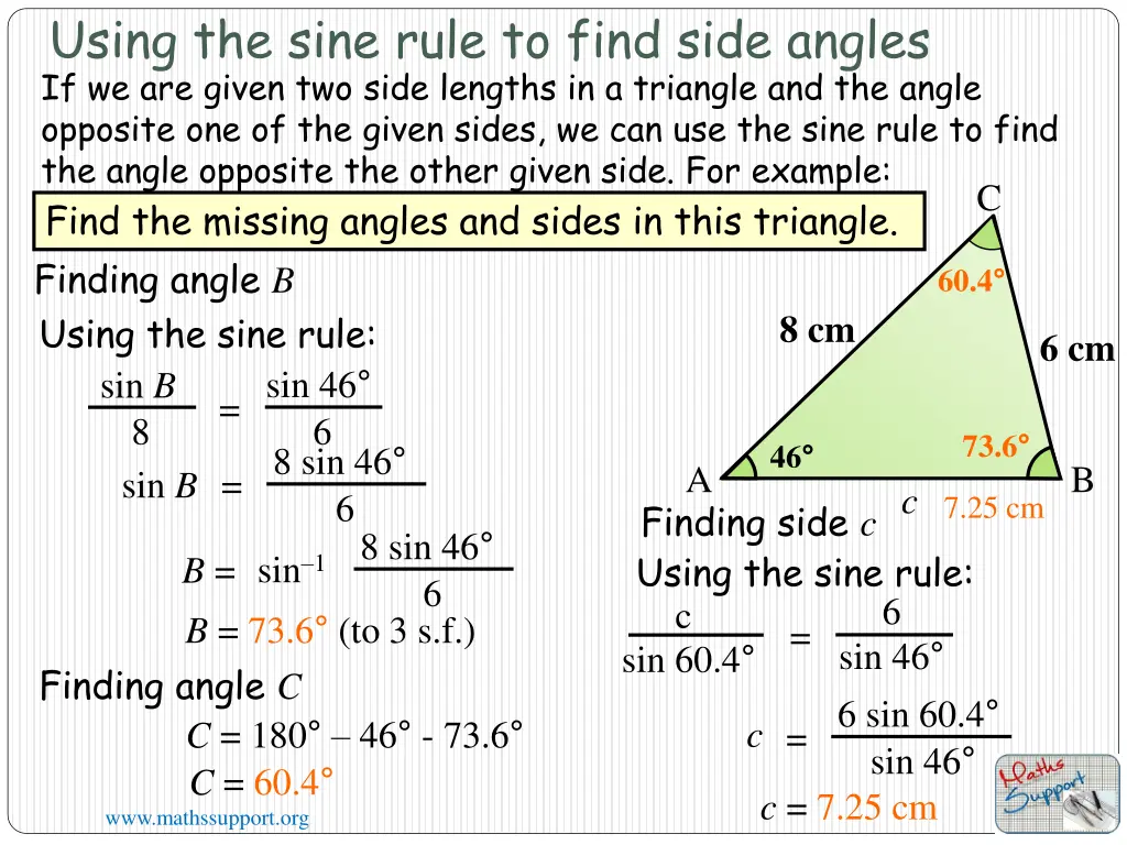 using the sine rule to find side angles