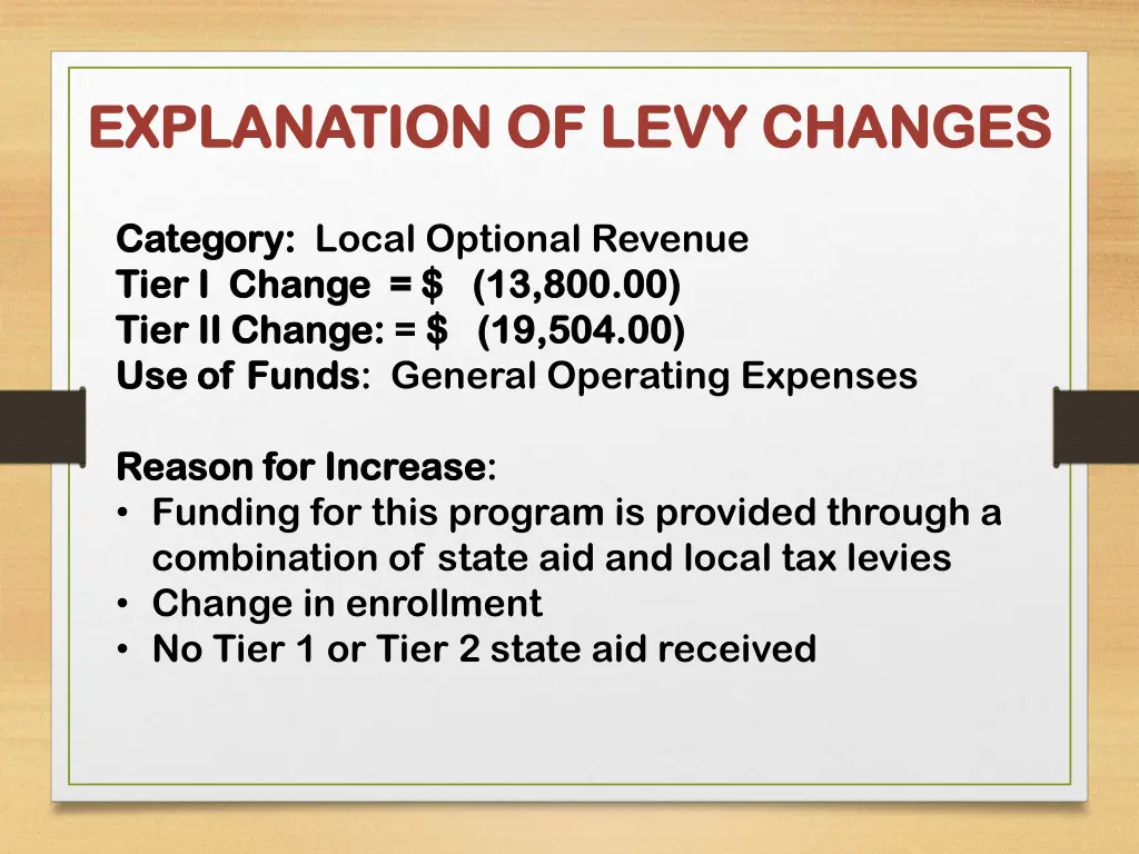 explanation of levy changes explanation of levy