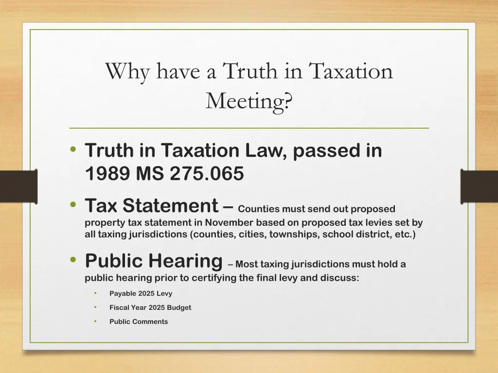 why have a truth in taxation meeting