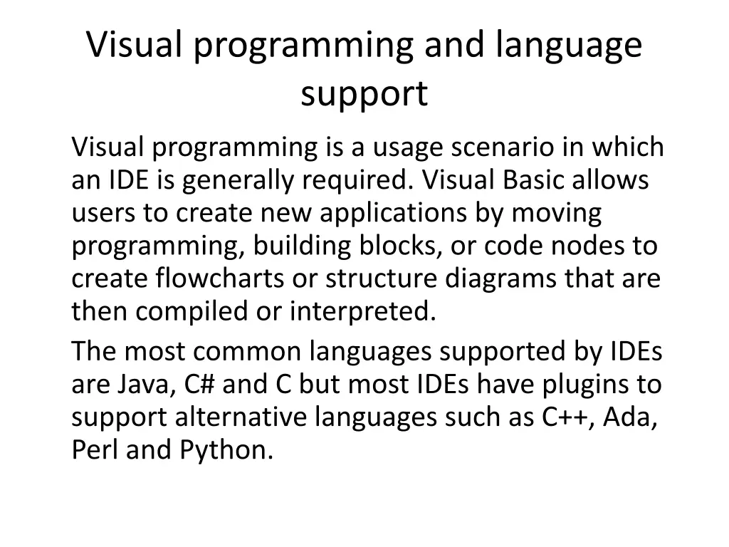 visual programming and language support