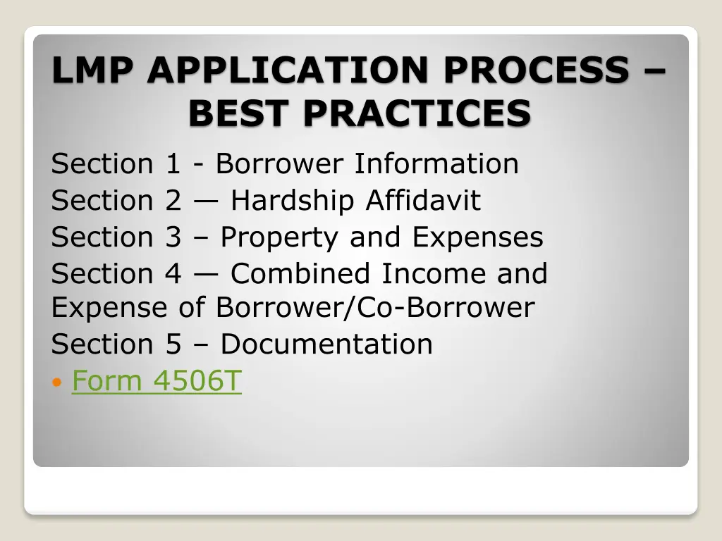 lmp application process best practices section
