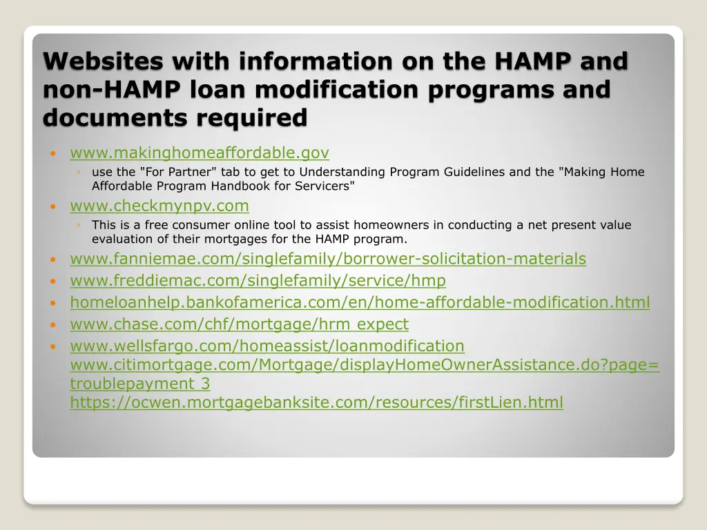 websites with information on the hamp