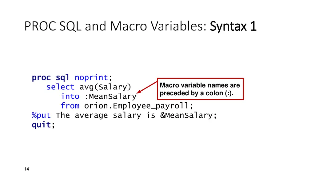 proc sql and macro variables syntax 1 1