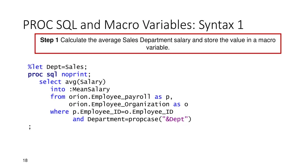 proc sql and macro variables syntax 1 3