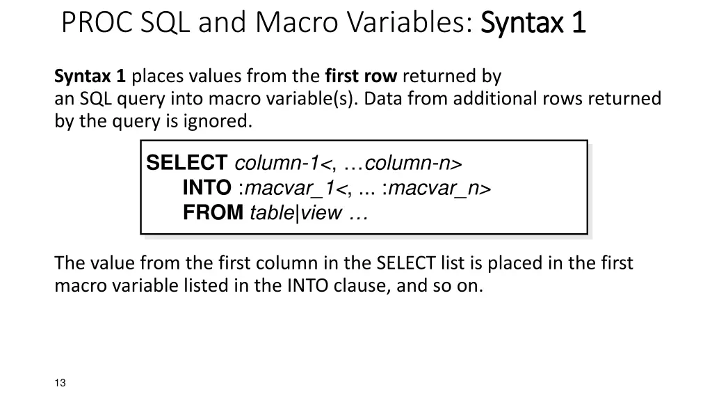 proc sql and macro variables syntax 1