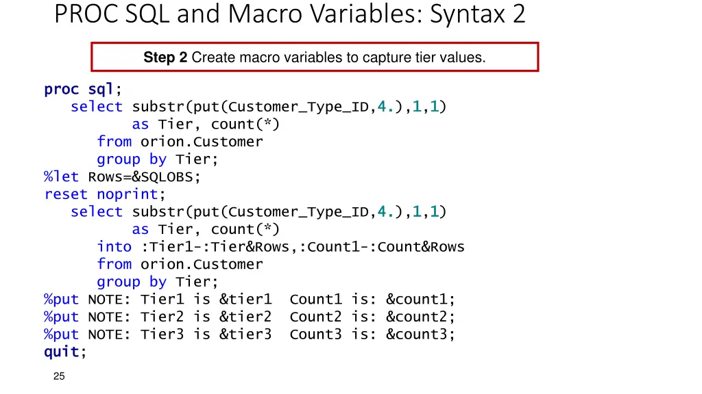 proc sql and macro variables syntax 2 2