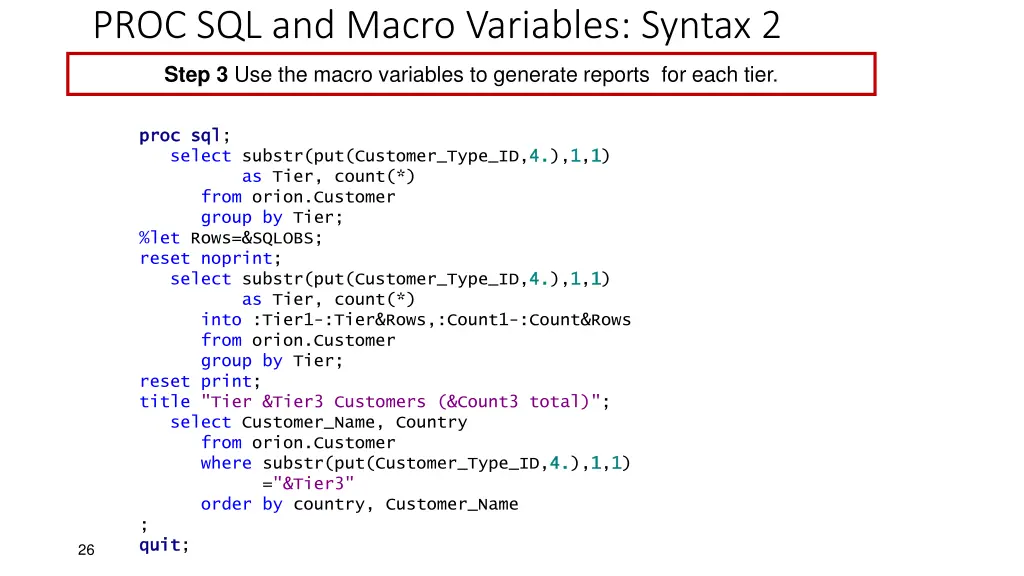 proc sql and macro variables syntax 2 3