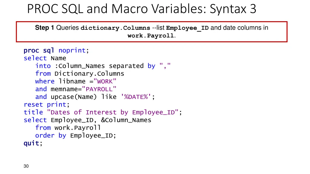 proc sql and macro variables syntax 3 2