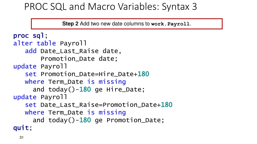 proc sql and macro variables syntax 3 3
