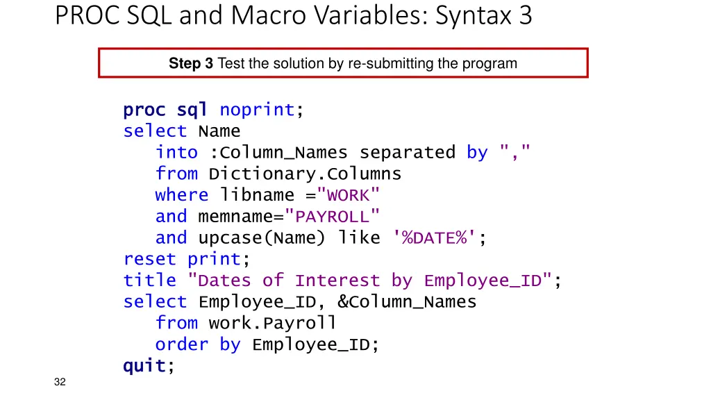 proc sql and macro variables syntax 3 4