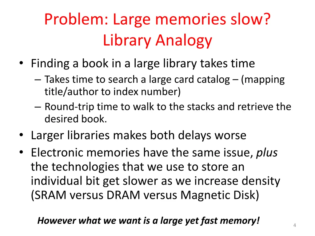 problem large memories slow library analogy