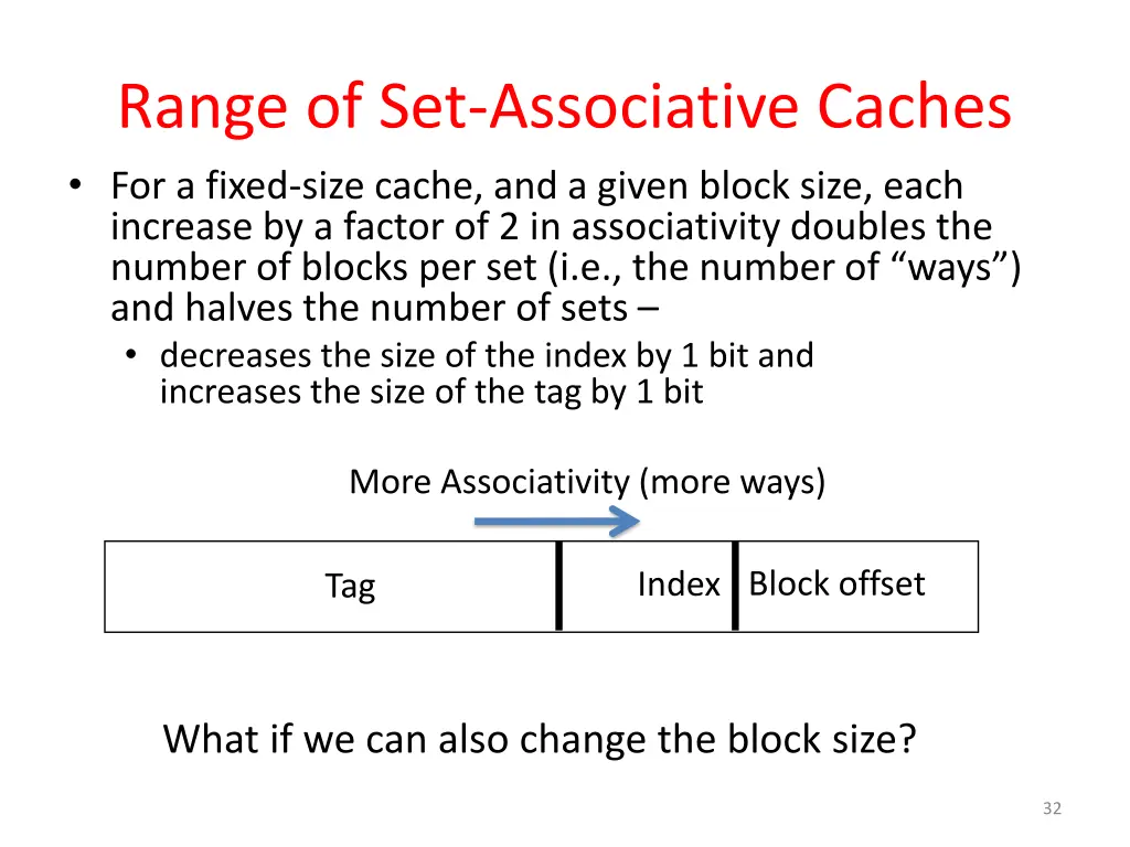 range of set associative caches for a fixed size