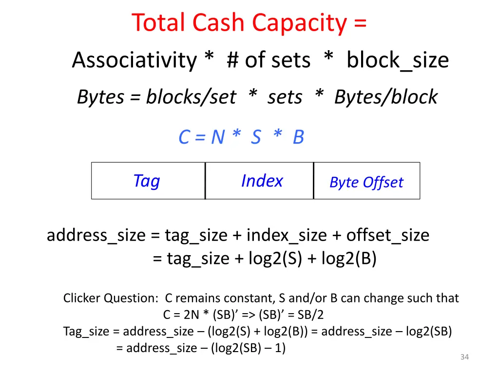 total cash capacity associativity of sets block