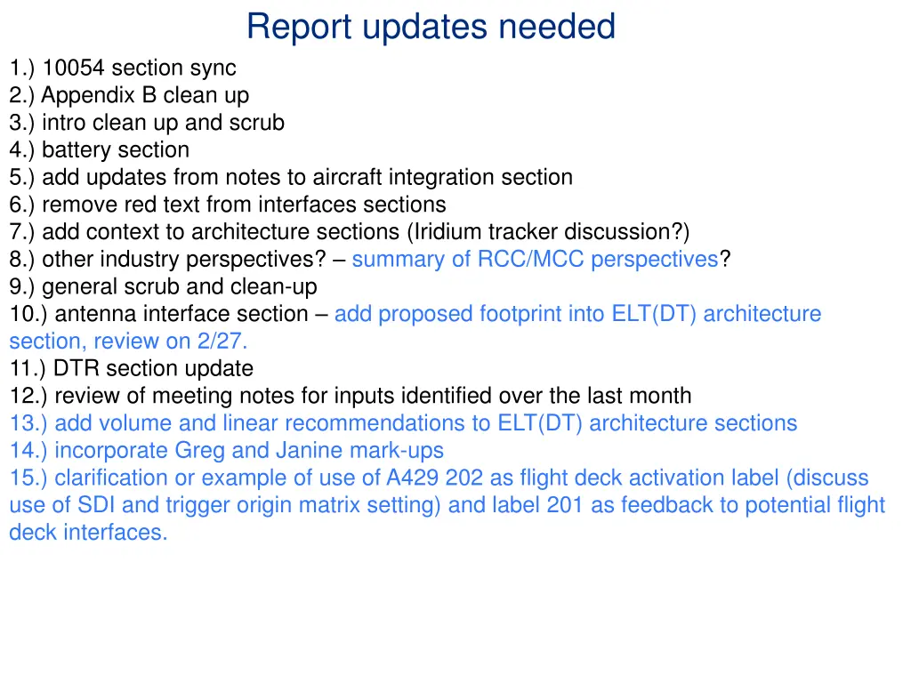 report updates needed